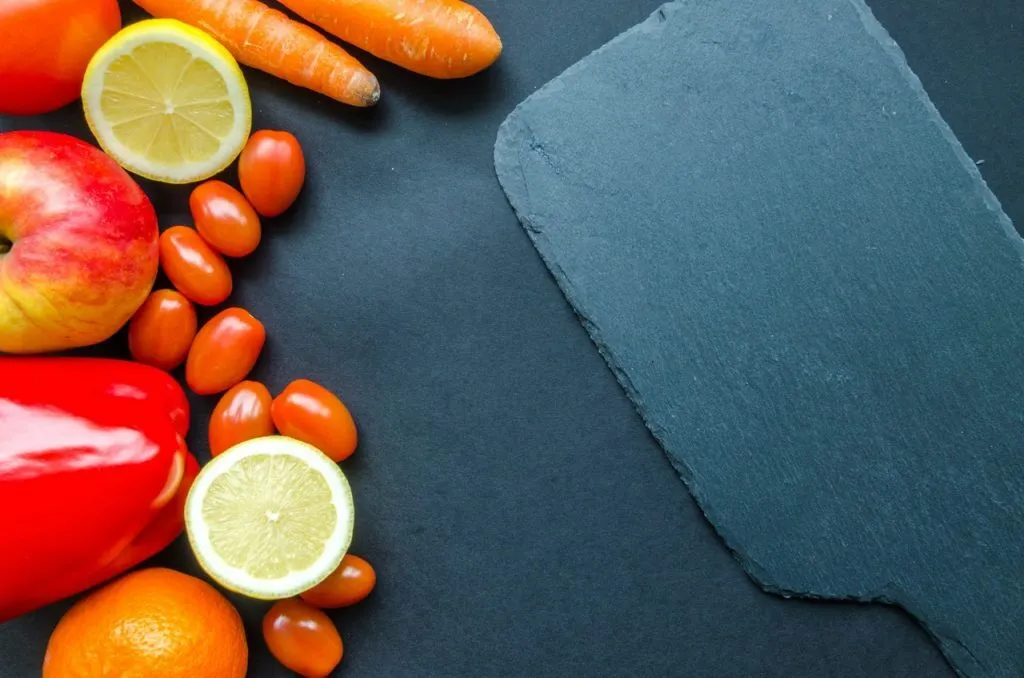 Vegetables and cutting board